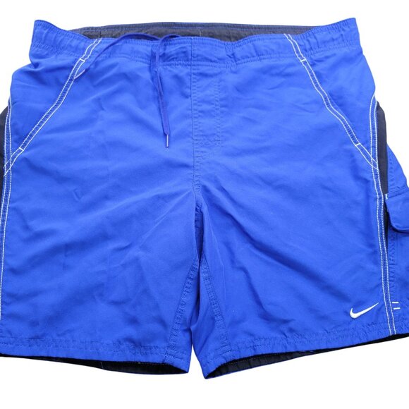 Nike Mens Swim Trunks Blue Size Medium Mesh Lining Side Pocket Drawstring Close - Picture 1 of 9